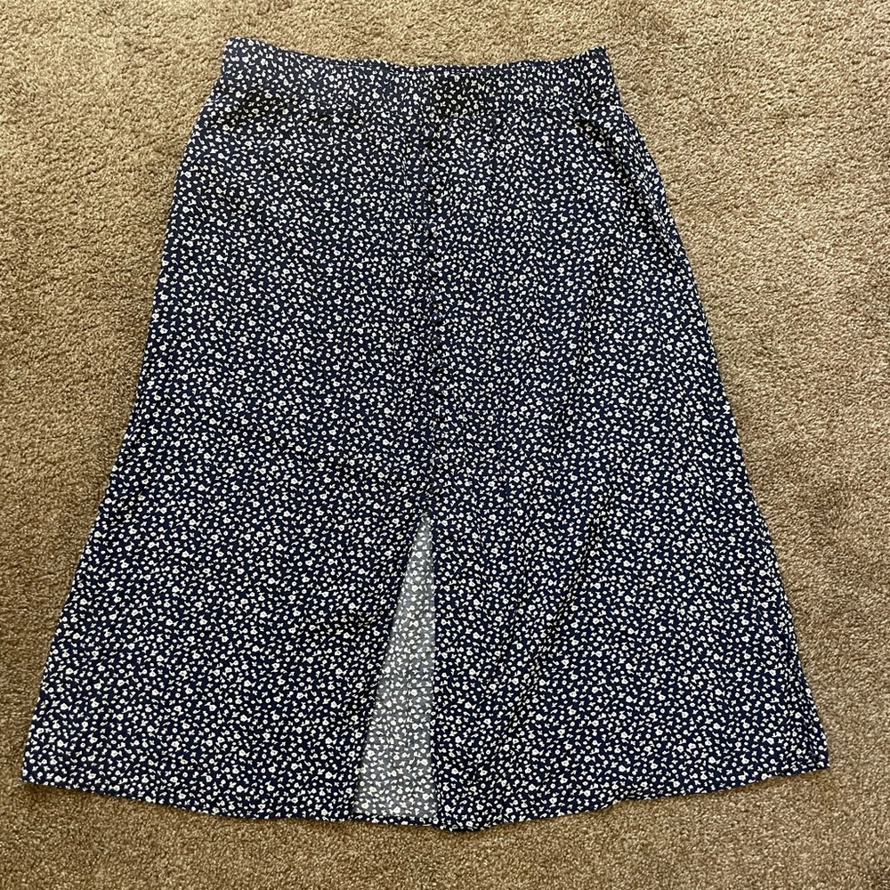 Loft - Blue / White Floral Midi Skit with Slit